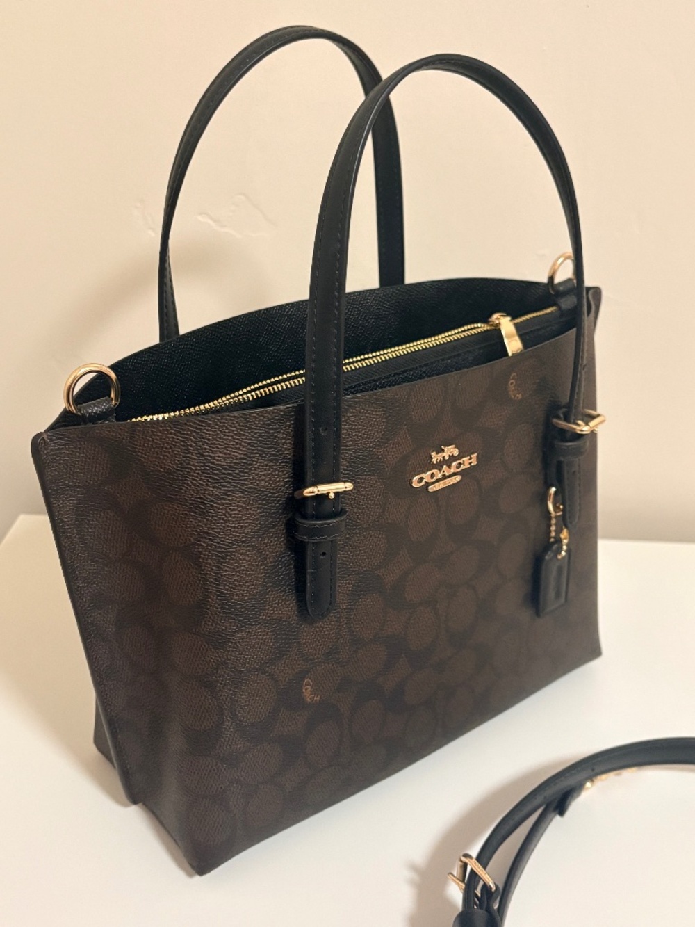 Coach Mollie Tote 25 in Signature Canvas (Walnut/Black) - PRISTINE/LIKE NEW